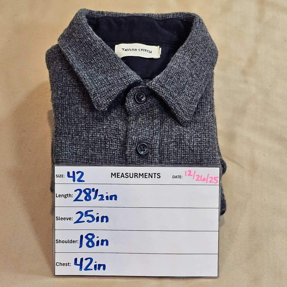 Taylor Stitch Service Shirt Men's Button-up 100% Wool Moss Melange Pocket 42 - Picture 10 of 10